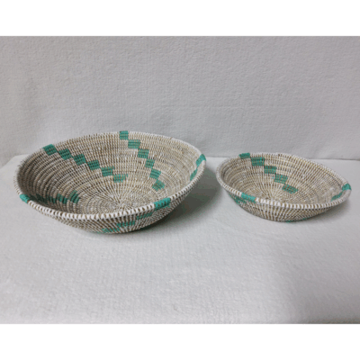 BOL blanc_lignes turquoises Set de 2 Bols Tissés