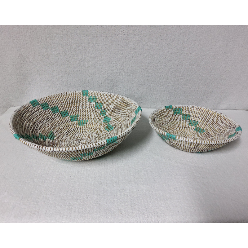 BOL blanc_lignes turquoises Set de 2 Bols Tissés