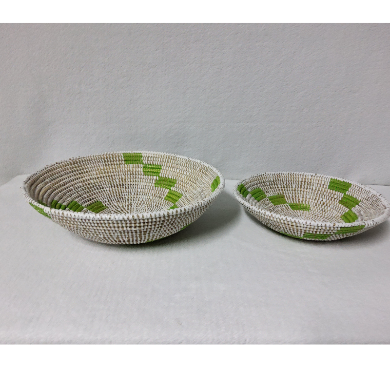 BOL blanc_lignes vertes Set de 2 Bols Tissés