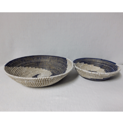 BOL blanc_spirale bleue2 Set de 2 Bols Tissés