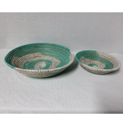 BOL blanc_spirale turquoise Set de 2 Bols Tissés
