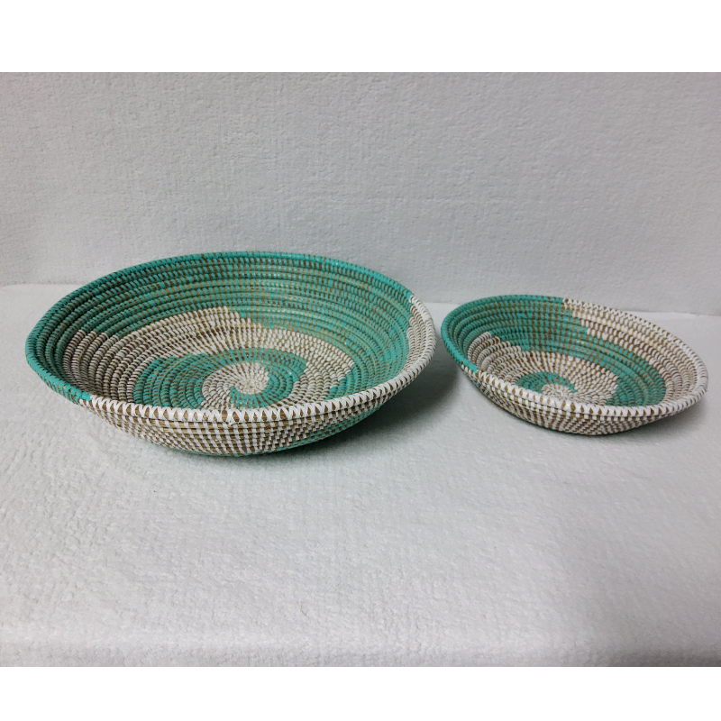 BOL blanc_spirale turquoise Set de 2 Bols Tissés