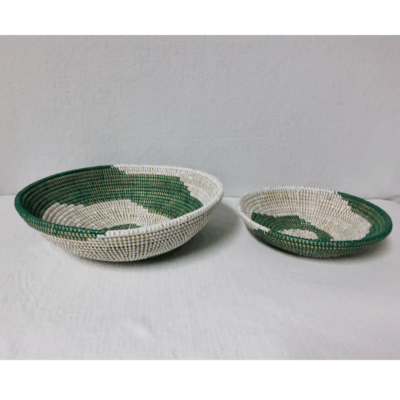 BOL blanc_spirale verte2 Set de 2 Bols Tissés