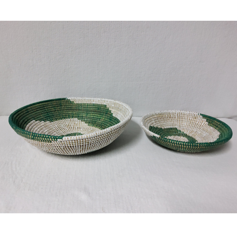 BOL blanc_spirale verte2 Set de 2 Bols Tissés