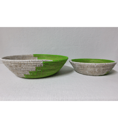 BOL blanc_vert fluo bis Set de 2 Bols Tissés