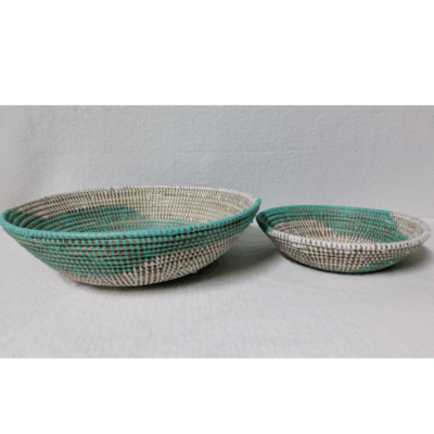 BOL bleu turquoise_blanc Set de 2 Bols Tissés