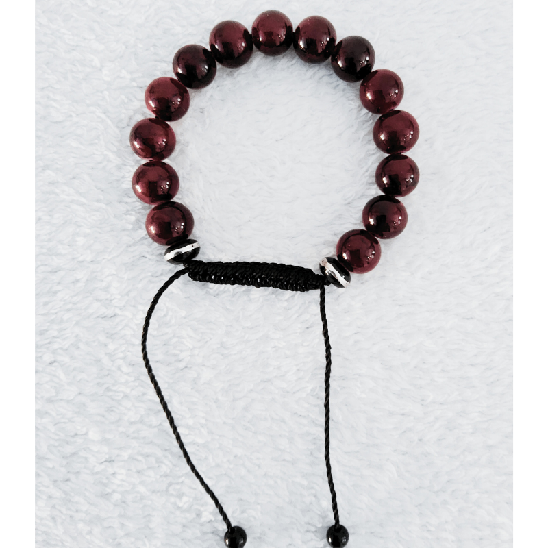 Bordeaux motif argenté Bracelet de Perles Naturelles Polies