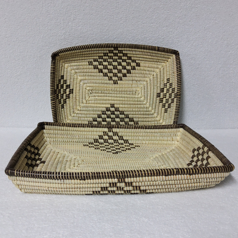 CORBEILLE DE FRUITS beige_marron carrelée Set de 2 Corbeilles à Fruits Tressées