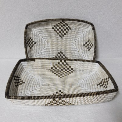 CORBEILLE DE FRUITS blanc_marron carrelée Set de 2 Corbeilles à Fruits Tressées