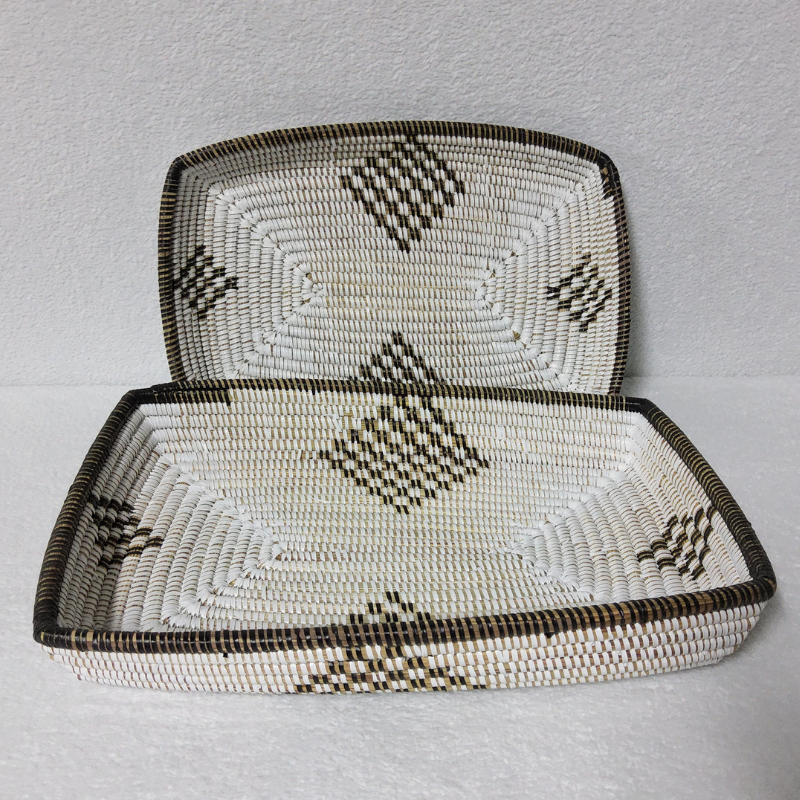 CORBEILLE DE FRUITS blanc_marron carrelée Set de 2 Corbeilles à Fruits Tressées