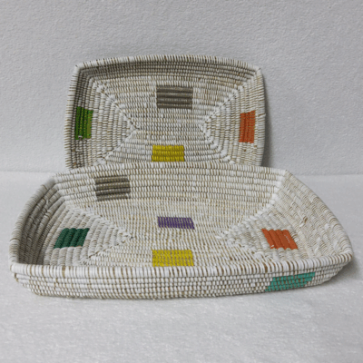 CORBEILLE DE FRUITS blanc_rectangulaires multicolores Set de 2 Corbeilles à Fruits Tressées