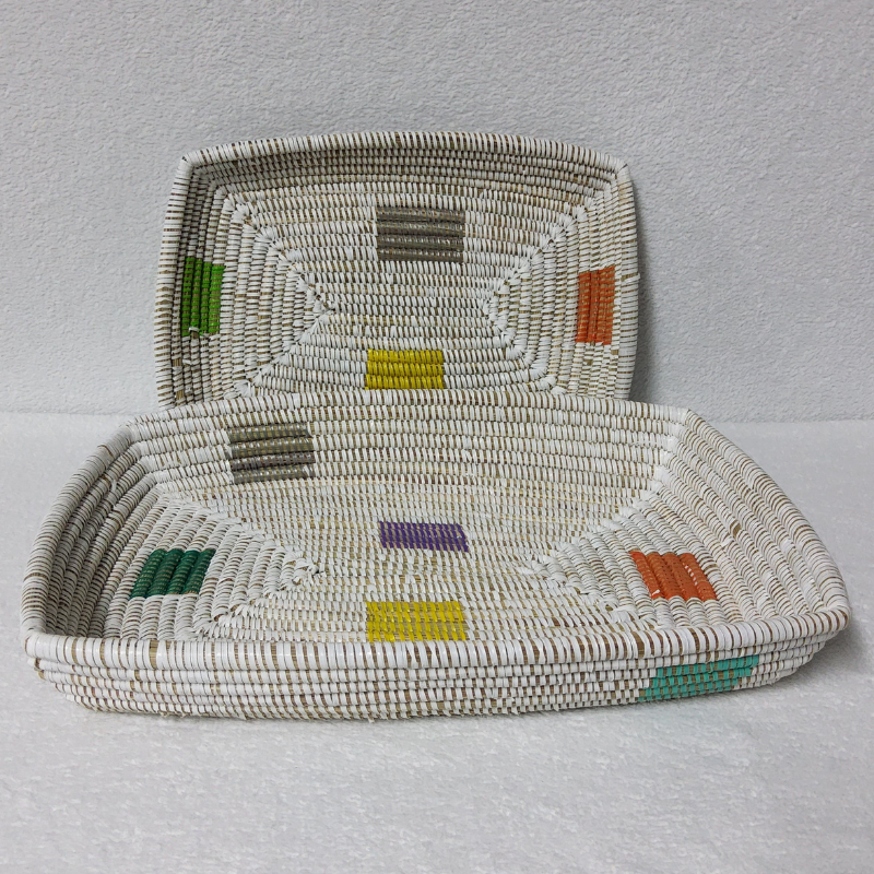 CORBEILLE DE FRUITS blanc_rectangulaires multicolores Set de 2 Corbeilles à Fruits Tressées