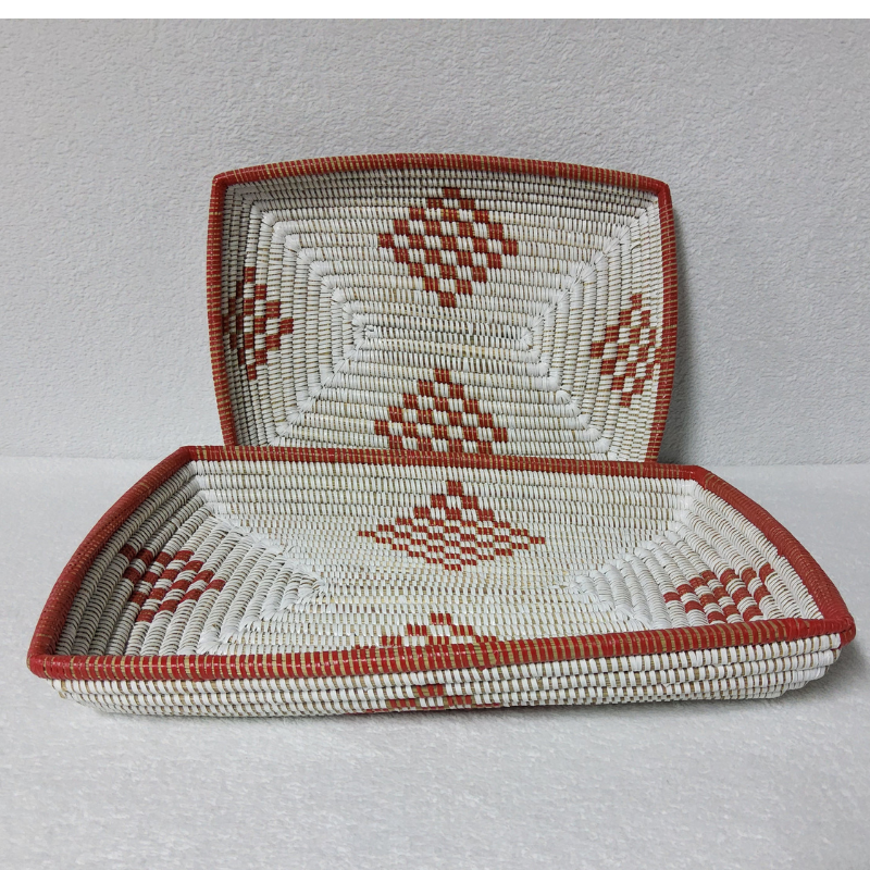 CORBEILLE DE FRUITS blanc_rouge carrelée Set de 2 Corbeilles à Fruits Tressées