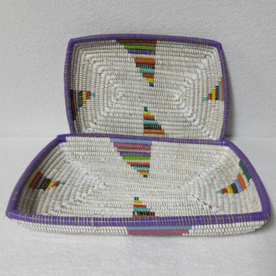 CORBEILLE DE FRUITS blanc_triangles multi Set de 2 Corbeilles à Fruits Tressées