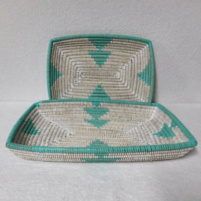 CORBEILLE DE FRUITS blanc_turquoise Set de 2 Corbeilles à Fruits Tressées