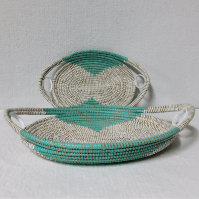 GAL blanc_turquoise Set de 2 Plateaux Tissés « GAL »