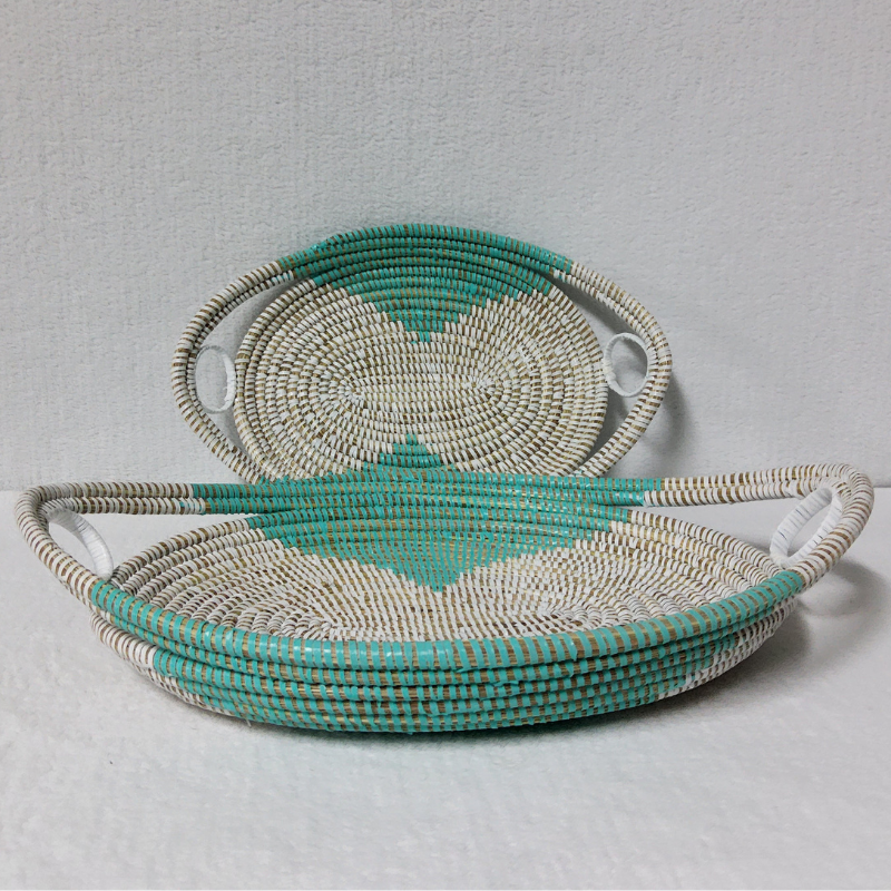 GAL blanc_turquoise Set de 2 Plateaux Tissés « GAL »