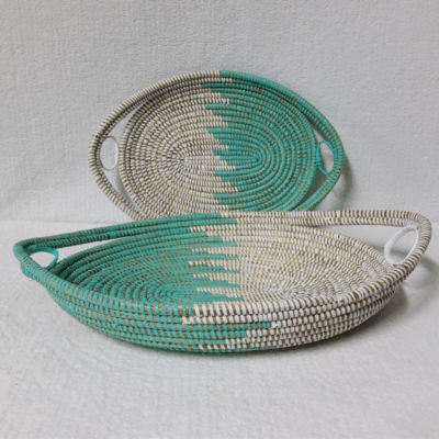 GAL demi blanc_turquoise Set de 2 Plateaux Tissés « GAL »