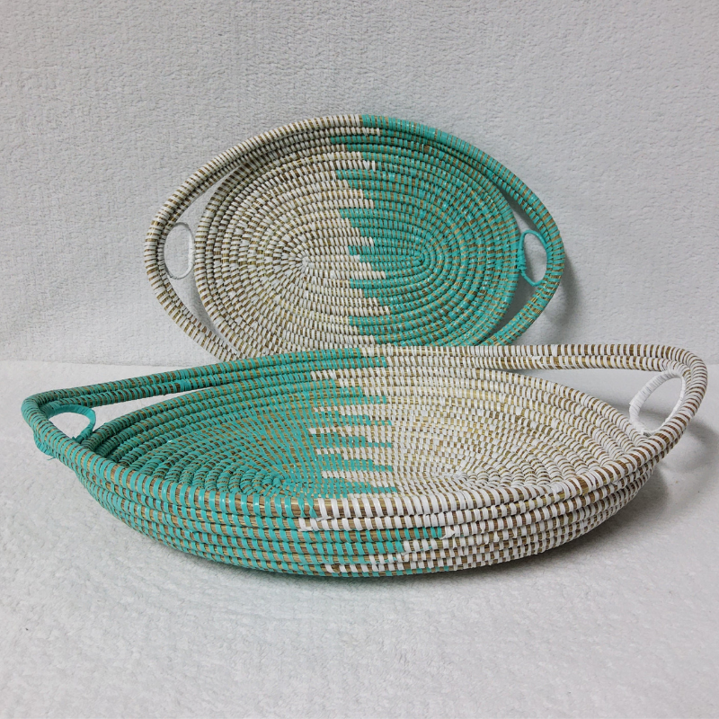 GAL demi blanc_turquoise Set de 2 Plateaux Tissés « GAL »