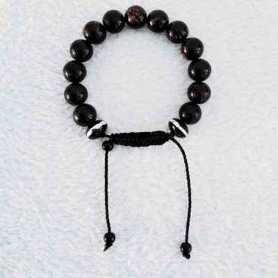 Marron motif argenté Bracelet de Perles Naturelles Polies