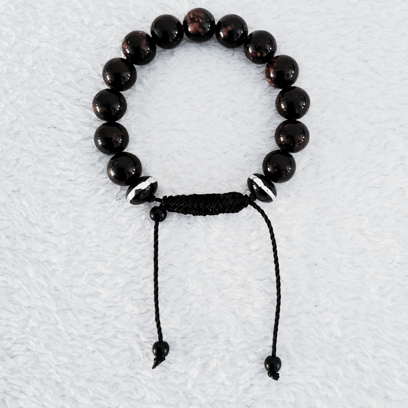 Marron motif argenté Bracelet de Perles Naturelles Polies