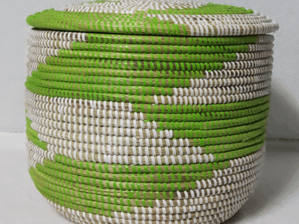 SUPER (couvercle plat) vert_blanc Panier de Rangement Tissé « Super » – Couvercle Plat Ø 36 cm