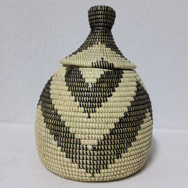 TAKH beige_noir Panier « Takh » – Petit Panier Tissé avec Couvercle Ø 19 cm • H 27 cm