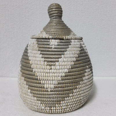 TAKH blanc_gris Panier « Takh » – Petit Panier Tissé avec Couvercle Ø 19 cm • H 27 cm