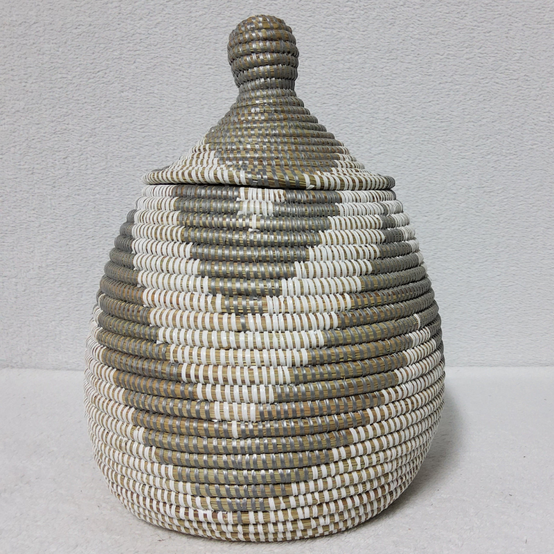 TAKH blanc_gris Panier « Takh » – Petit Panier Tissé avec Couvercle Ø 19 cm • H 27 cm