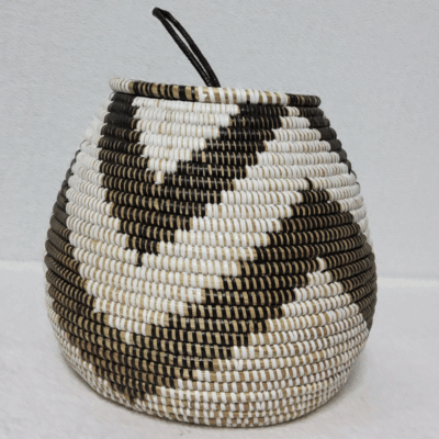 TAKH blanc_noir Panier « Takh » – Petit Panier Tissé avec Couvercle Ø 19 cm • H 27 cm
