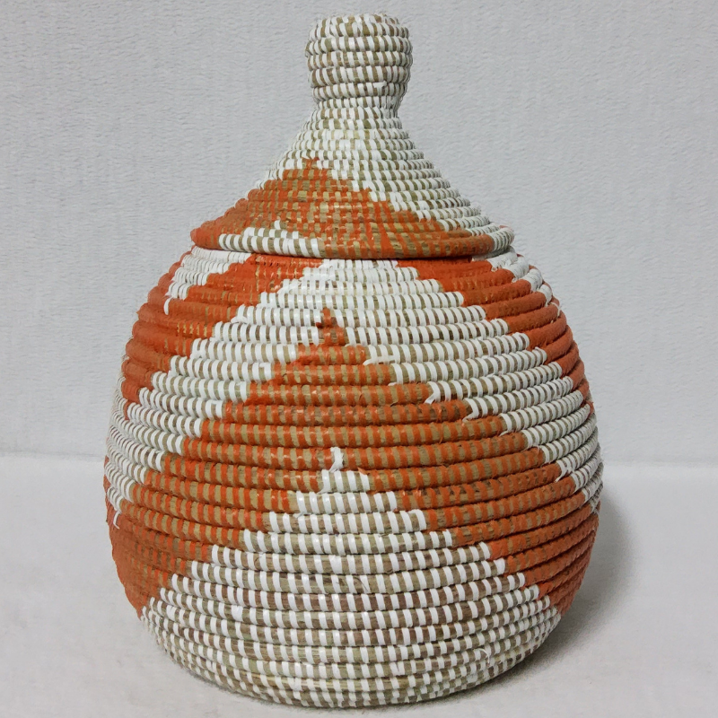 TAKH blanc_orange Panier « Takh » – Petit Panier Tissé avec Couvercle Ø 19 cm • H 27 cm