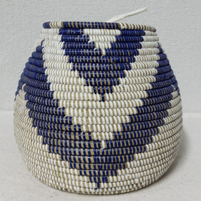 TAKH bleu_blanc Panier « Takh » – Petit Panier Tissé avec Couvercle Ø 19 cm • H 27 cm