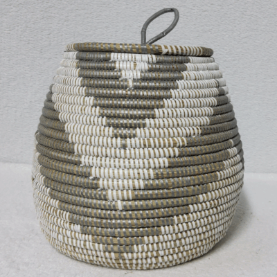 TAKH gris_blanc Panier « Takh » – Petit Panier Tissé avec Couvercle Ø 19 cm • H 27 cm