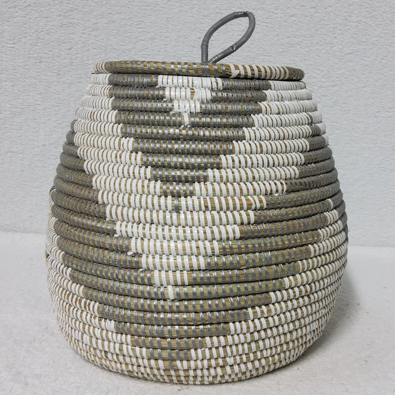 TAKH gris_blanc Panier « Takh » – Petit Panier Tissé avec Couvercle Ø 19 cm • H 27 cm